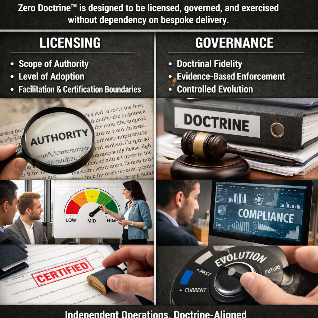 photographic Images only Zero Doctrine is designed to be licensed governed and exercised without dependency on bespoke deliveryLicensing defines Scope-1