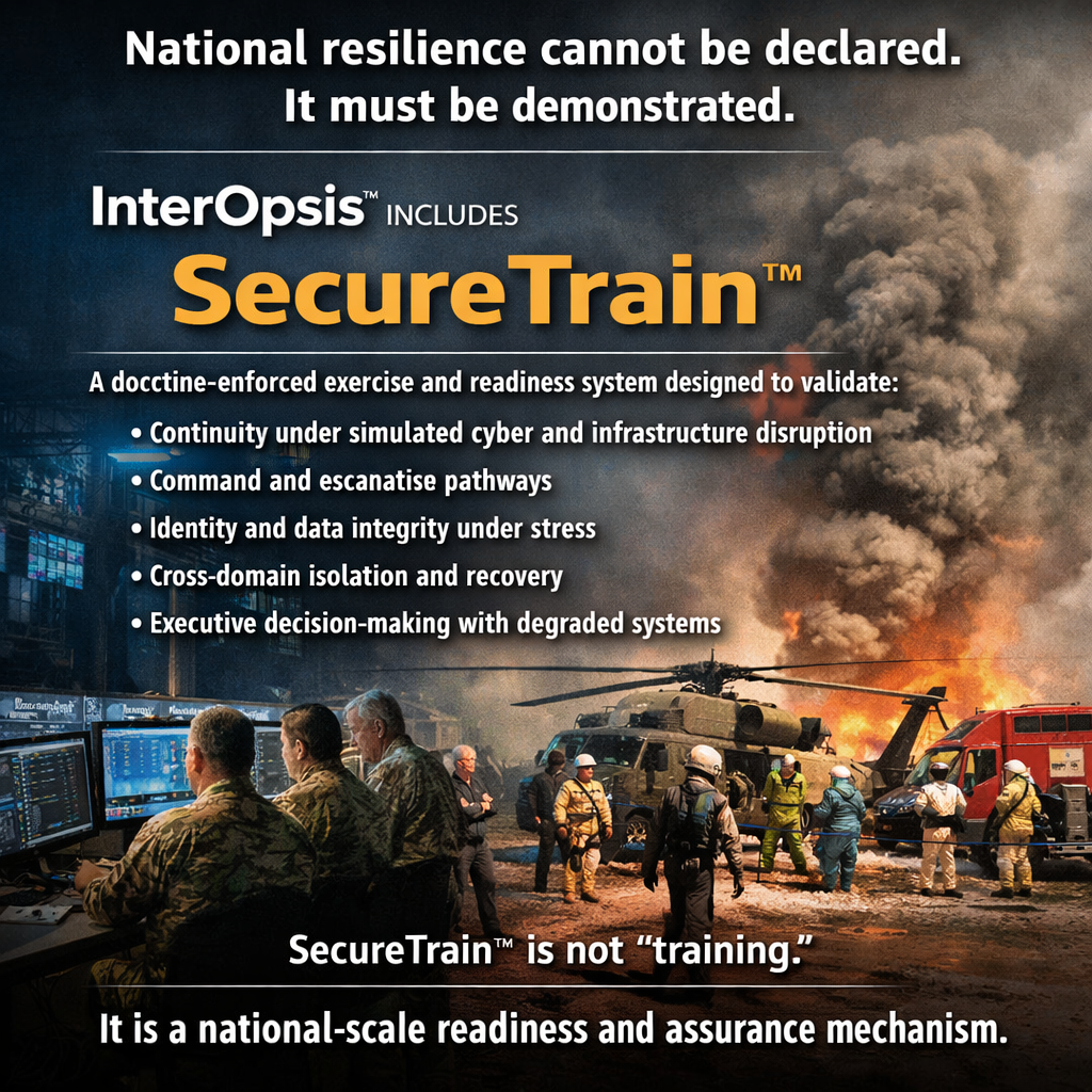 photographic National resilience cannot be declared It must be demonstratedInterOpsis includes SecureTrain a doctrineenforced exercise and readiness s-1